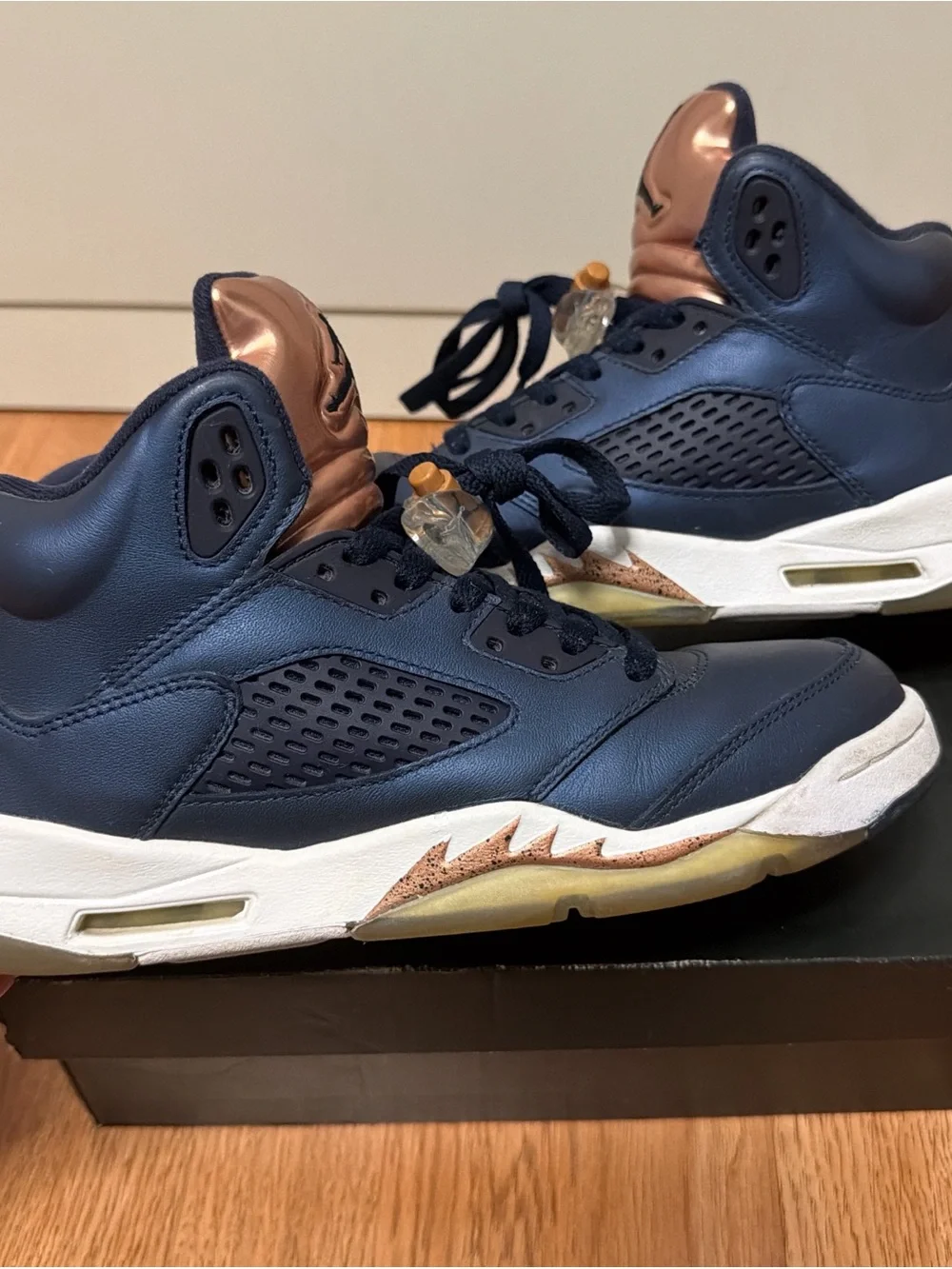 Jordan High-Top Sneakers in Navy & Bronze Metallic
